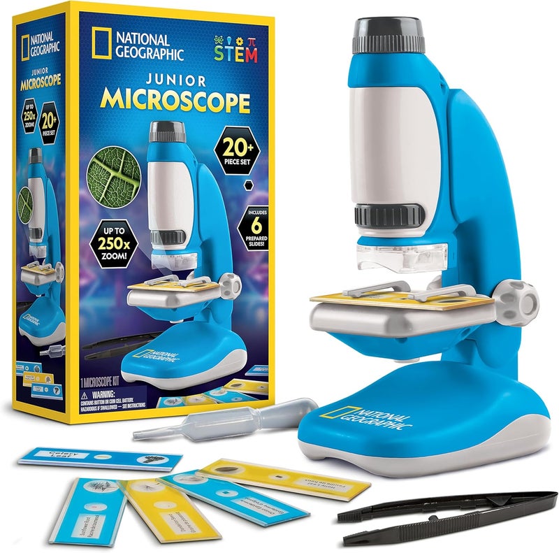 Blue Marble National Geographic Junior Microscope for Kids- Kit Includes Up to 250x Magnification Handheld Mini Attachment, 12 Slides, Lab Guide, Science Toy for Ages 6-12, STEM Project - Image 1